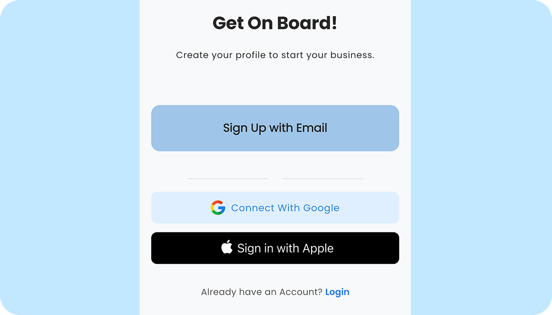 Sign up in the DEBS PM app